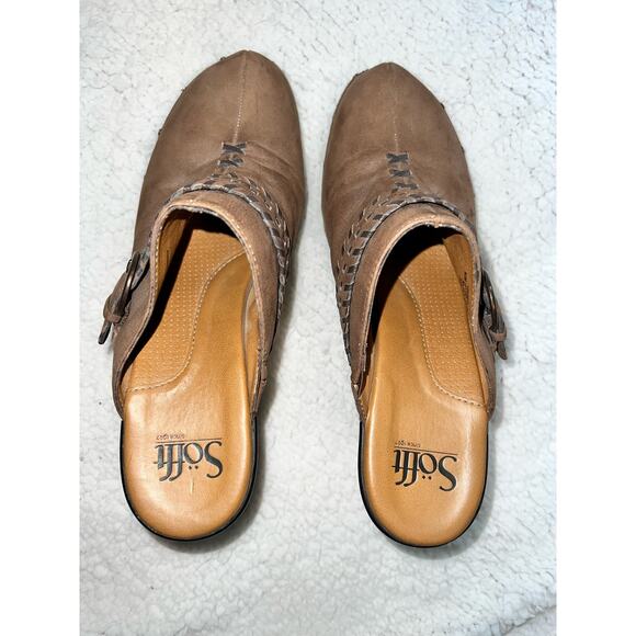 Sofft Brown Suede Leather Heeled Mules Clogs Slip On - size 8.5 - D14 - Picture 4 of 8